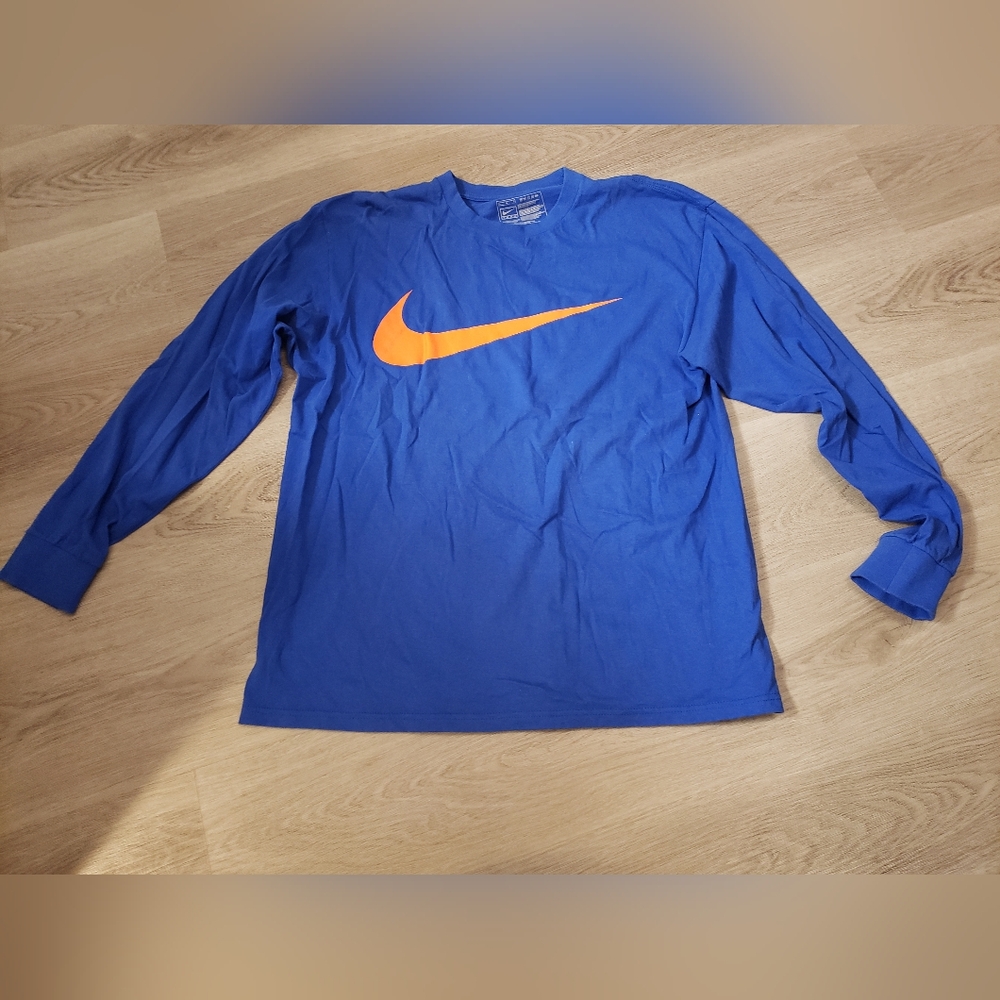 Nike Blue Crew Neck Shirt Orange Check Men Size Large Vintage Rare